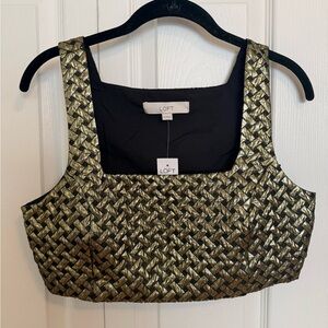 LOFT Metallic Gold Jacquard square neck crop top